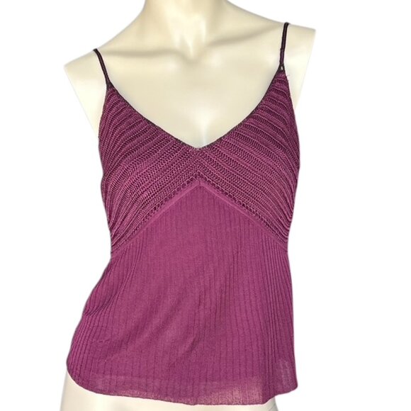 VTG Y2K Cami Slinky Top Shelf Bra Crochet Sz L Milkmaid Babydoll Fairy 2004 - Picture 1 of 8